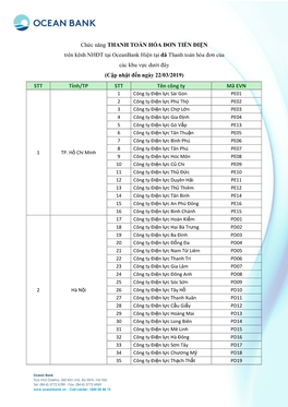 Danh Sách Khu Vực EVN Cho Phép Thanh Toán Hóa Đơn Tiền Điện