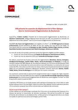 SFR Présente Les Avancées Du Déploiement De La Fibre Optique Dans La Communauté D'agglomération Du Boulonnais