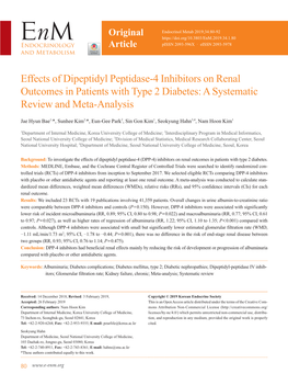 Effects of Dipeptidyl Peptidase-4 Inhibitors on Renal Outcomes in Patients with Type 2 Diabetes: a Systematic Review and Meta-Analysis