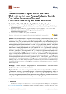 Venom Proteome of Spine-Bellied Sea Snake (Hydrophis Curtus)