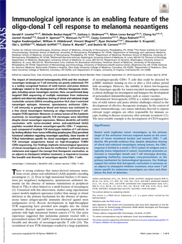 Immunological Ignorance Is an Enabling Feature of the Oligo-Clonal T Cell Response to Melanoma Neoantigens