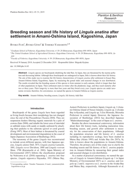 Breeding Season and Life History of Lingula Anatina After Settlement in Amami-Oshima Island, Kagoshima, Japan