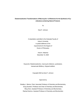 Diastereoselective Transformations of Macrocyclic 1,4-Diketones for the Synthesis of Cy- Clobutane-Containing Natural Products