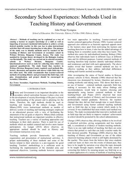 Secondary School Experiences: Methods Used in Teaching History and Government