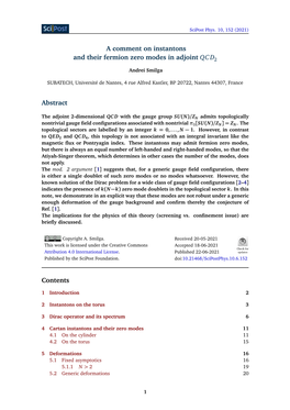 A Comment on Instantons and Their Fermion Zero Modes in Adjoint