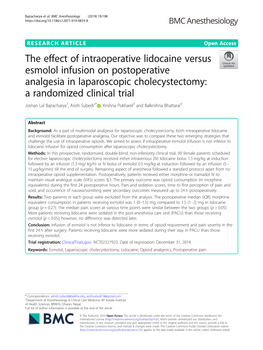 The Effect of Intraoperative Lidocaine Versus Esmolol Infusion On