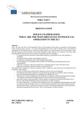 Police Co-Operation: What Are the Main Obstacles to Police Co- Operation in the Eu?