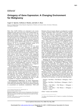 Ontogeny of Gene Expression: a Changing Environment for Malignancy