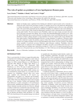 The Role of Spiders As Predators of Two Lepidopteran Brassica Pests