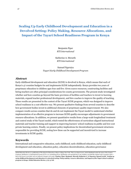 Scaling up Early Childhood Development and Education