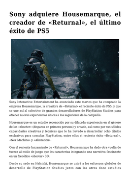 Sony Adquiere Housemarque, El Creador De «Returnal», El Último Éxito De PS5