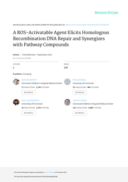 A ROS-Activatable Agent Elicits Homologous Recombination DNA Repair and Synergizes with Pathway Compounds