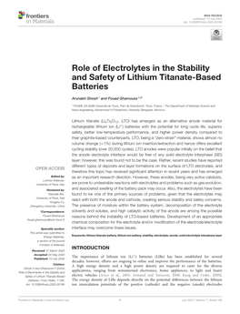 Role of Electrolytes in the Stability and Safety of Lithium Titanate-Based Batteries