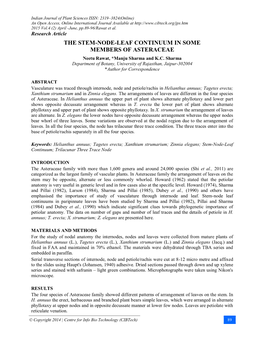 THE STEM-NODE-LEAF CONTINUUM in SOME MEMBERS of ASTERACEAE Neetu Rawat, *Manju Sharma and K.C
