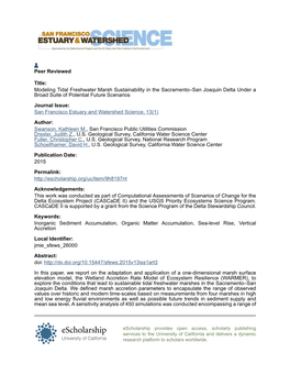 Modeling Tidal Freshwater Marsh Sustainability in the Sacramento–San Joaquin Delta Under a Broad Suite of Potential Future Scenarios