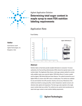 Determining Total Sugar Content in Maple Syrup to Meet FDA Nutrition Labeling Requirements