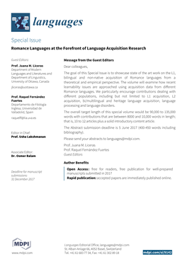 Special Issue Romance Languages at the Forefront of Language Acquisition Research