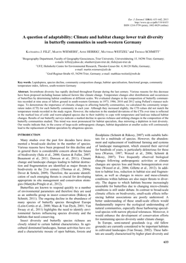 Climate and Habitat Change Lower Trait Diversity in Butterfly Communities in South-Western Germany