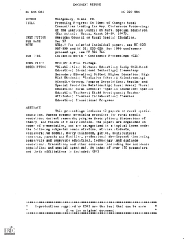 Rural Communities Leading the Way. Conference Proceedings of the American Council on Rural Special Education (San Antonio, Texas, March 26-29, 1997)