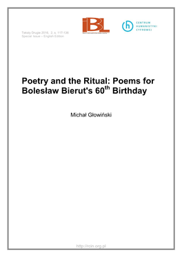 Poetry and the Ritual: Poems for Bolesław Bierut's 60Th Birthday