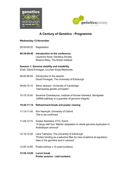 A Century of Genetics - Programme
