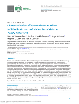 Characterization of Bacterial Communities in Lithobionts and Soil Niches from Victoria Valley, Antarctica Marc W