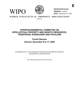 WIPO/GRTKF/IC/4/8: Elements of a Sui Generis System for the Protection of Traditional Knowledge