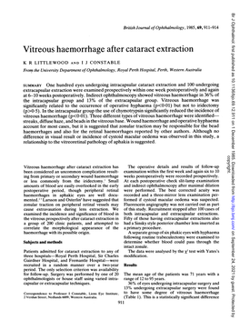 Vitreous Haemorrhage After Cataract Extraction