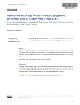 Mammal Remains in Tyto Furcata (Tytonidae: Strigiformes) Pellets