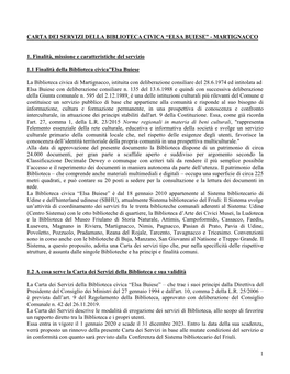 Carta Dei Servizi Della Biblioteca Civica “Elsa Buiese” - Martignacco