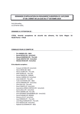 Demande D'application Du Reglement Europeen Ce 1107/2009 Et De L'arret