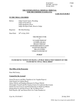 Pandurevic Notice of Filing a Public Redacted Version of the Pandurevic Final Trial Brief