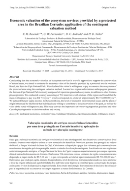 Economic Valuation of the Ecosystem Services Provided by a Protected Area in the Brazilian Cerrado: Application of the Contingent Valuation Method F