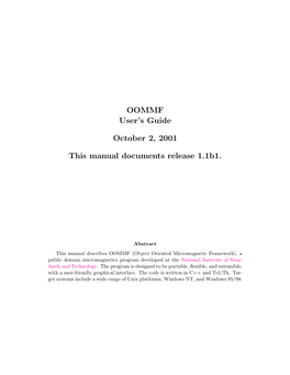 OOMMF User's Guide October 2, 2001 This Manual Documents Release