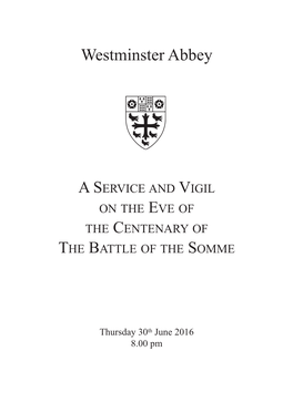 Service Paper for a Service and Vigil on the Eve of the Centenary of The