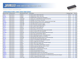 SEMICONDUCTORS: LOGIC CMOS 4000 SERIES Jameco Part# Manufacturer Manufacturer Part # Description Package Type Price 1