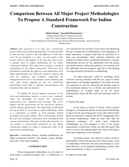 Comparison Between All Major Project Methodologies to Propose a Standard Framework for Indian Construction