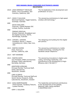 Ieee Masaru Ibuka Consumer Electronics Award Recipients