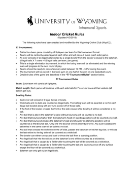 Indoor Cricket Rules (Updated 4/3/2018)