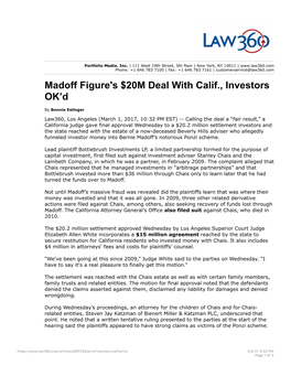 Madoff Figure's $20M Deal with Calif., Investors OK'd