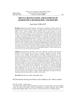 The Pan-Iranian Zone and Elements of Geopolitics, Demography and History