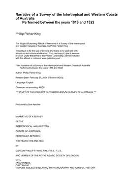 Narrative of a Survey of the Intertropical and Western Coasts of Australia Performed Between the Years 1818 and 1822