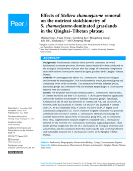 Effects of Stellera Chamaejasme Removal on the Nutrient Stoichiometry of S