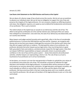 January 12, 2021 Law Deans Joint Statement on the 2020 Election And