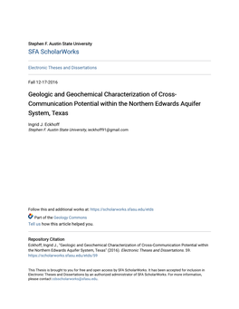 Geologic and Geochemical Characterization of Cross-Communication Potential Within the Northern Edwards Aquifer System, Texas