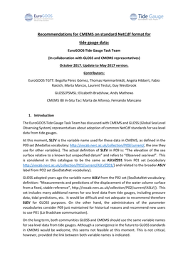 Recommendations for CMEMS on Standard Netcdf Format for Tide Gauge Data