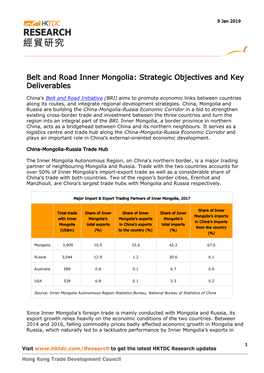 Belt and Road Inner Mongolia: Strategic Objectives and Key Deliverables