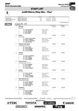 START LIST 4X400 Metres Relay Men - Final