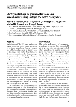Identifying Leakage to Groundwater from Lake Rerewhakaaitu Using Isotopic and Water Quality Data