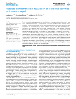 Platelets in Inflammation: Regulation of Leukocyte Activities and Vascular Repair